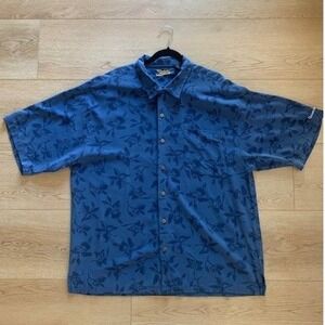 Eagle Dry Goods Mens 2XL Blue 100% Silk Floral Herringbone Button Down Shirt
